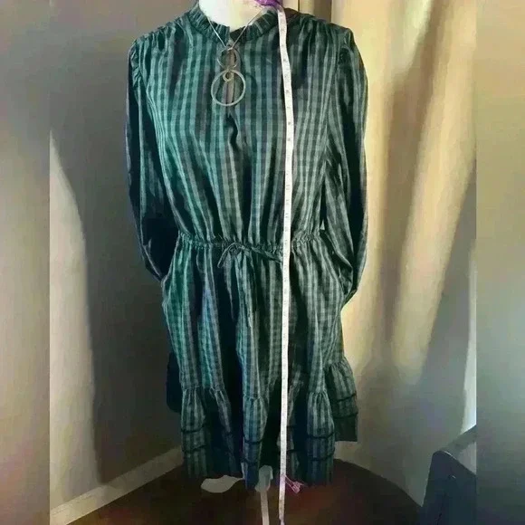 Draper James Green Black Plaid Long Puff Sleeve Dress Size 1X NWT - Picture 9 of 11